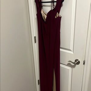City Studio Red Jumpsuit with V-Neckline and Tapered Legs